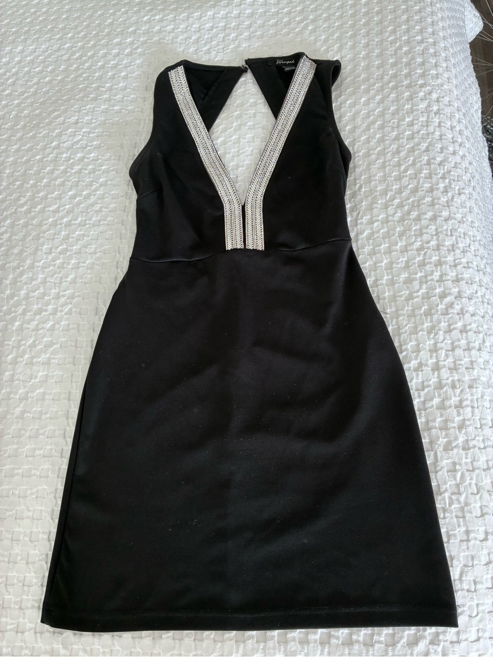Halogen Black Mini Dress with Embellished V-Neck